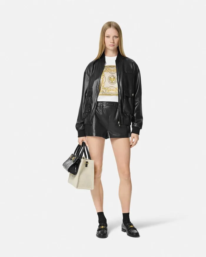 Leather Boxer Shorts Black Women Versace Pants and Shorts