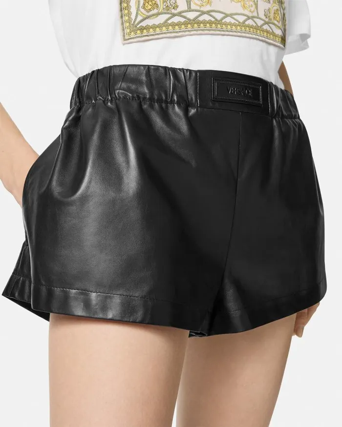 Leather Boxer Shorts Black Women Versace Pants and Shorts