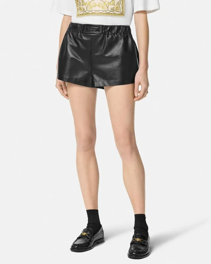 Leather Boxer Shorts Black Women Versace Pants and Shorts