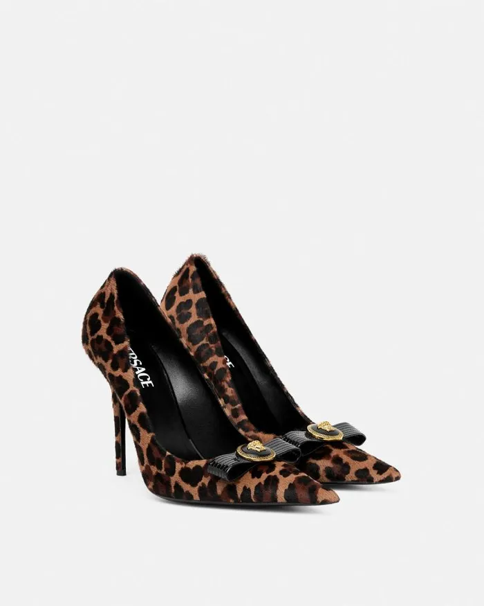 Leopard Gianni Ribbon Pumps 110 Mm Animalier Women Versace Pumps and Slingbacks