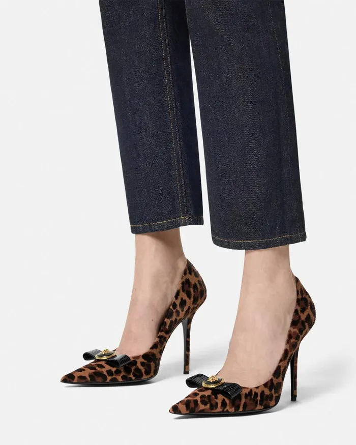 Leopard Gianni Ribbon Pumps 110 Mm Animalier Women Versace Pumps and Slingbacks