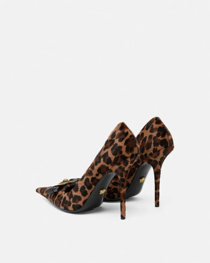 Leopard Gianni Ribbon Pumps 110 Mm Animalier Women Versace Pumps and Slingbacks