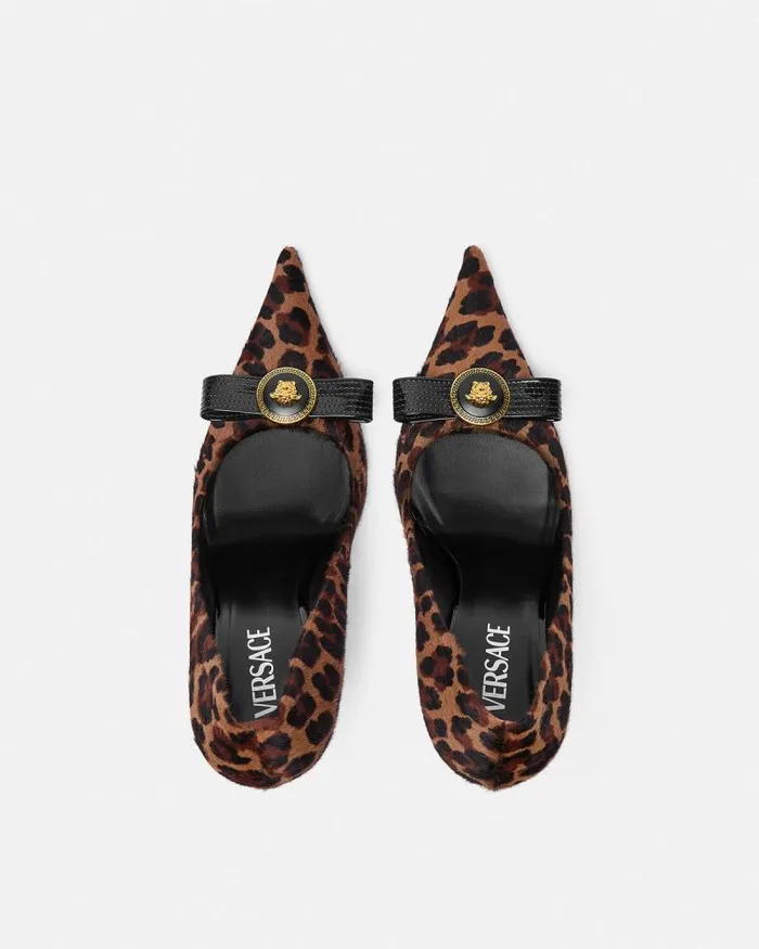 Leopard Gianni Ribbon Pumps 110 Mm Animalier Women Versace Pumps and Slingbacks