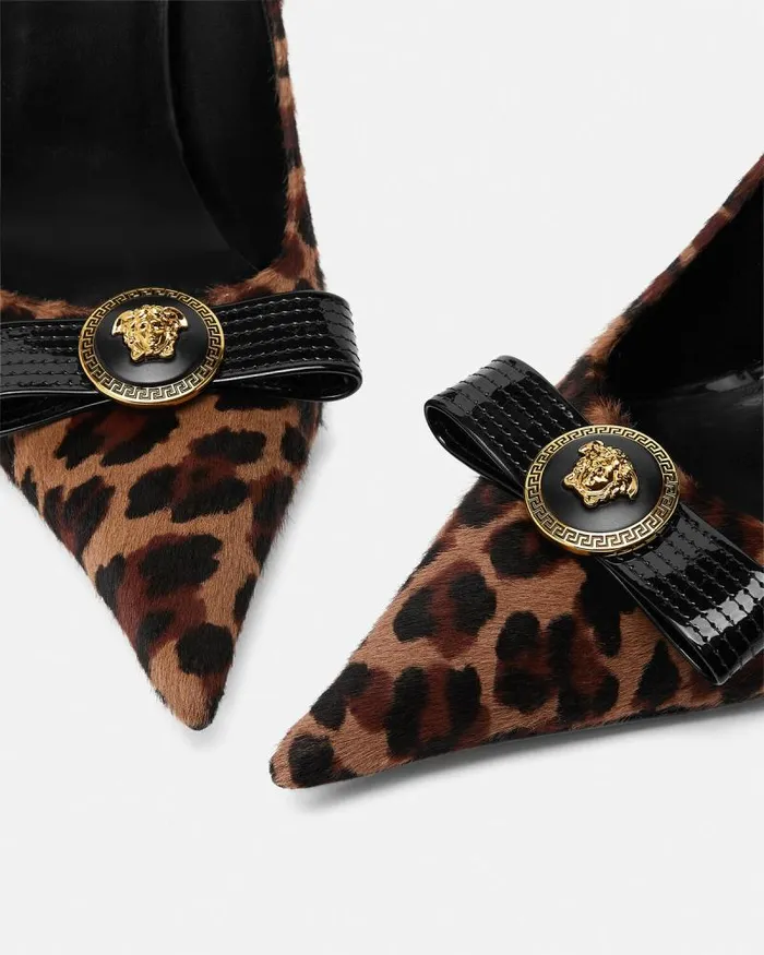 Leopard Gianni Ribbon Pumps 110 Mm Animalier Women Versace Pumps and Slingbacks