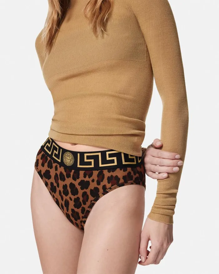 Leopard Greca Briefs Animalier Women Versace Bras and Briefs