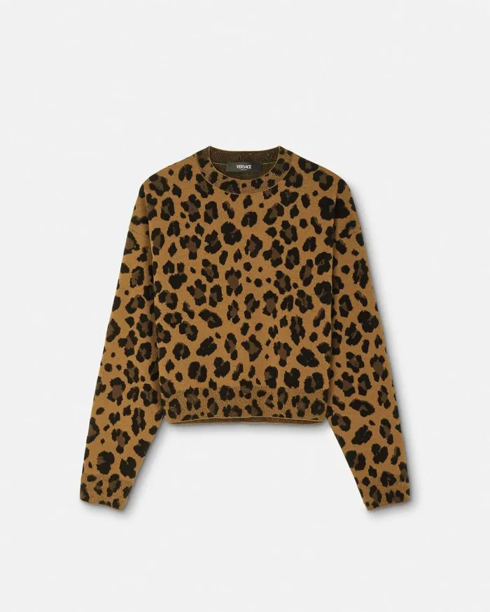 Leopard Jacquard Knit Oversized Sweater Animalier Women Versace Knitwear
