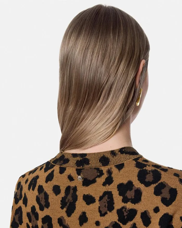 Leopard Jacquard Knit Oversized Sweater Animalier Women Versace Knitwear