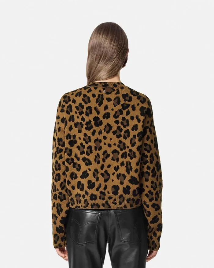 Leopard Jacquard Knit Oversized Sweater Animalier Women Versace Knitwear