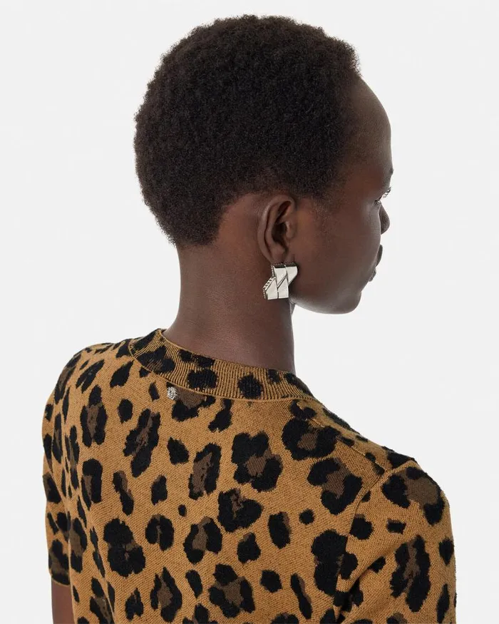 Leopard Jacquard Knit TShirt Dress Animalier Women Versace Dresses