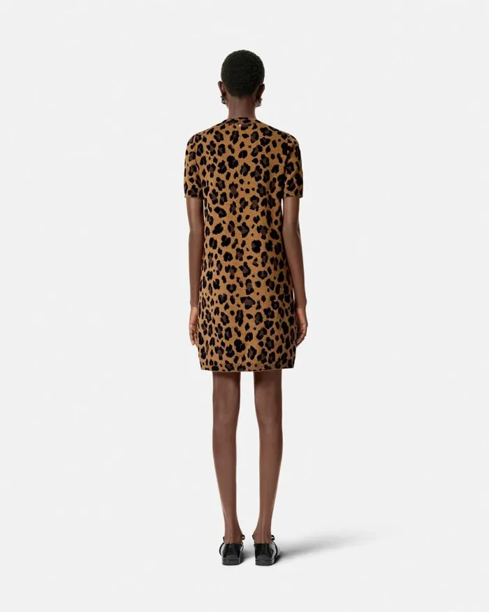 Leopard Jacquard Knit TShirt Dress Animalier Women Versace Dresses