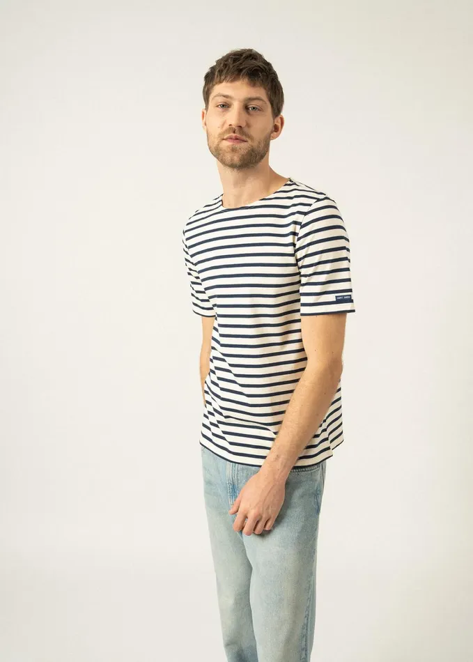 Levant Modern Breton Stripe Short Sleeve Shirt Soft Cotton Ecrunavy Men Saint James Breton Striped Shirts