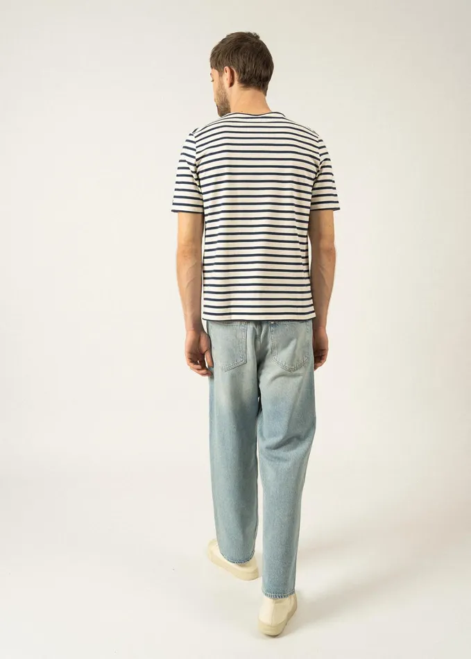 Levant Modern Breton Stripe Short Sleeve Shirt Soft Cotton Ecrunavy Men Saint James Breton Striped Shirts