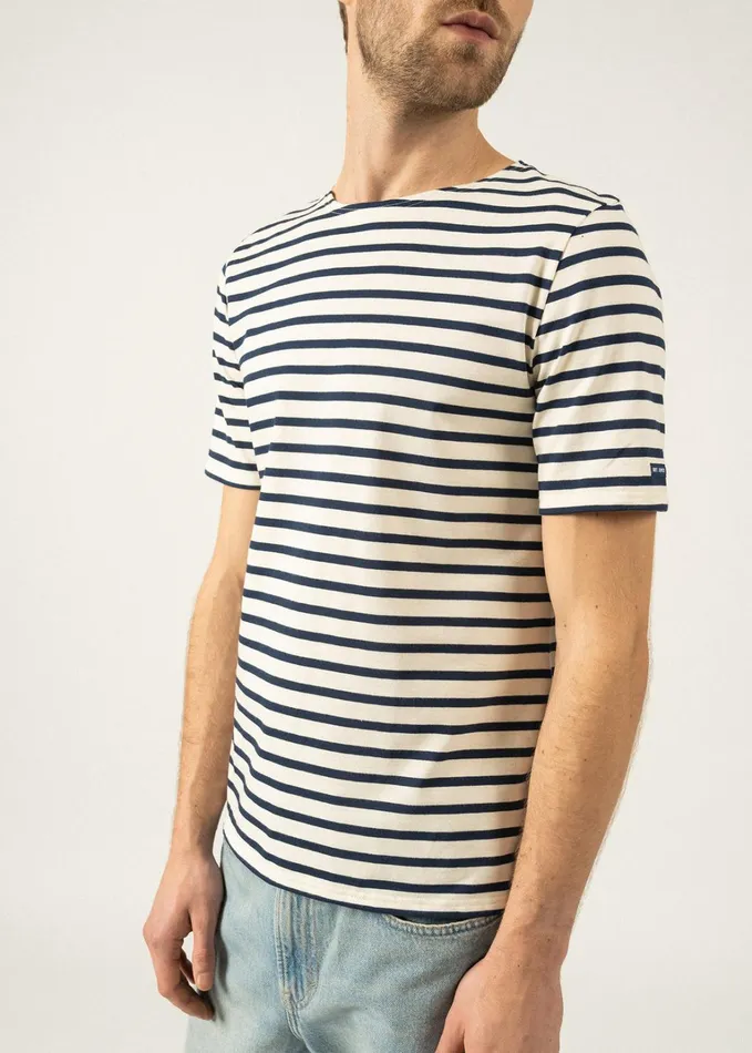 Levant Modern Breton Stripe Short Sleeve Shirt Soft Cotton Ecrunavy Men Saint James Breton Striped Shirts
