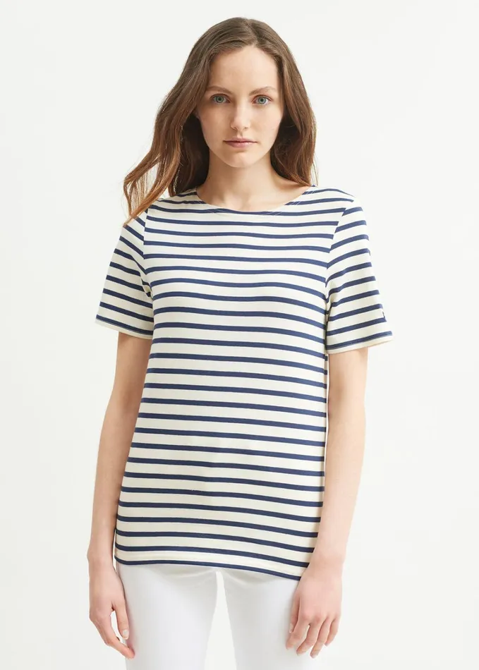 Levant Modern Breton Stripe Short Sleeve Shirt Soft Cotton Ecrunavy Men Saint James Breton Striped Shirts