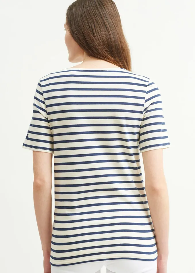 Levant Modern Breton Stripe Short Sleeve Shirt Soft Cotton Ecrunavy Men Saint James Breton Striped Shirts