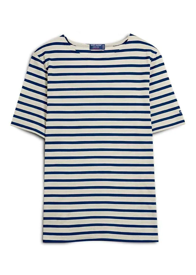 Levant Modern Breton Stripe Short Sleeve Shirt Soft Cotton Ecrunavy Men Saint James Breton Striped Shirts