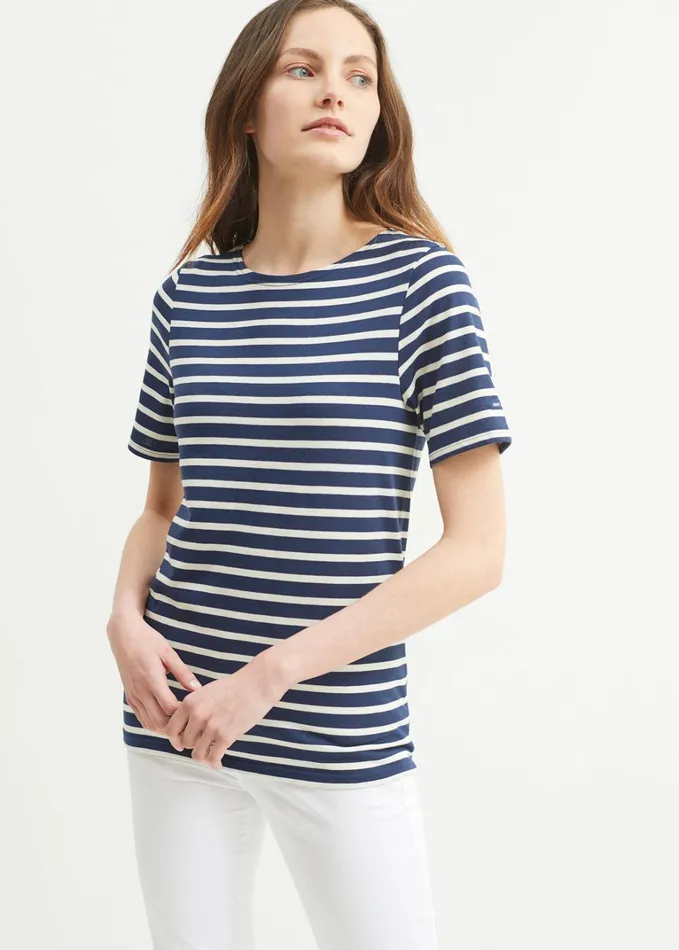 Levant Modern Breton Stripe Short Sleeve Shirt Soft Cotton Navyecru Men Saint James Breton Striped Shirts