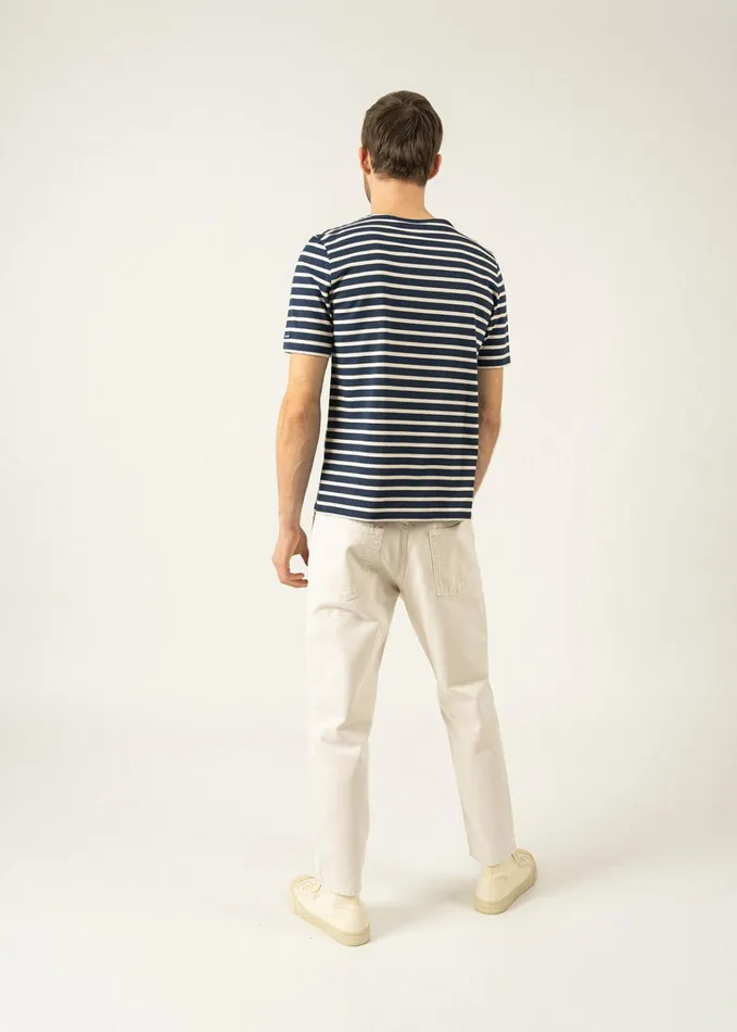 Levant Modern Breton Stripe Short Sleeve Shirt Soft Cotton Navyecru Men Saint James Breton Striped Shirts