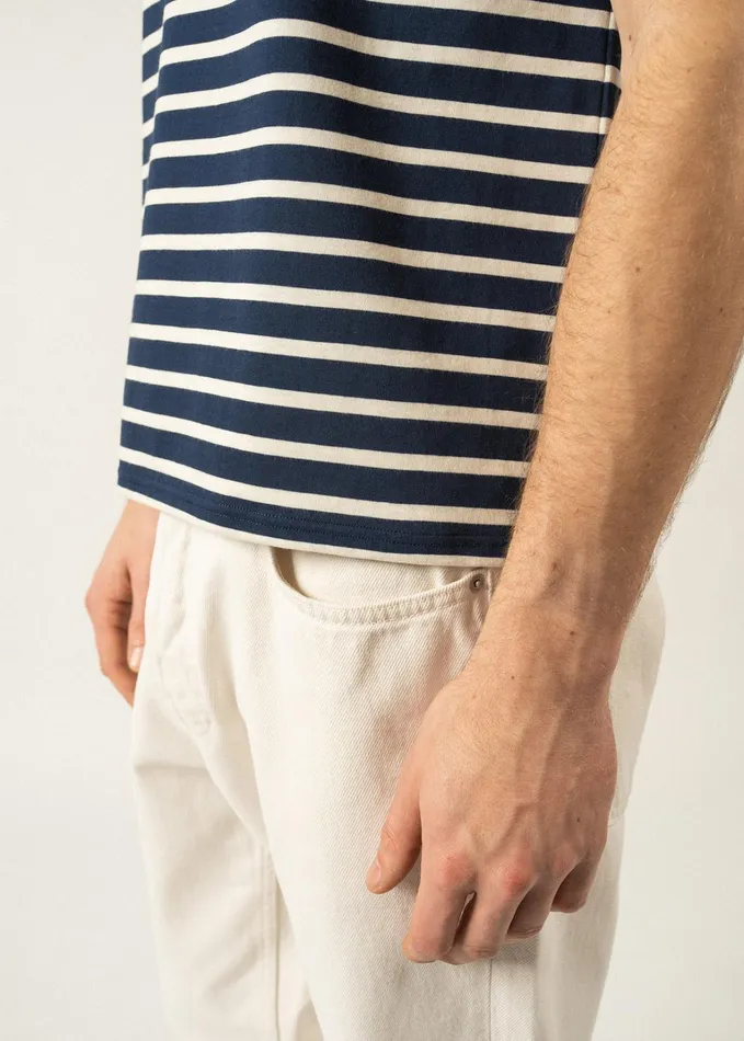 Levant Modern Breton Stripe Short Sleeve Shirt Soft Cotton Navyecru Men Saint James Breton Striped Shirts