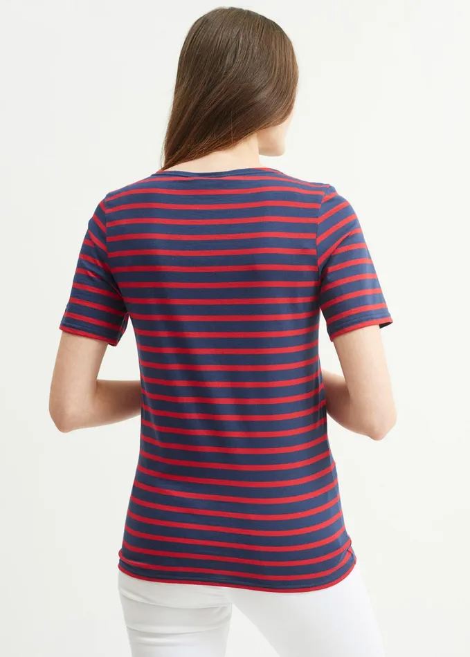 Levant Modern Breton Stripe Short Sleeve Shirt Soft Cotton Navyred Men Saint James Breton Striped Shirts