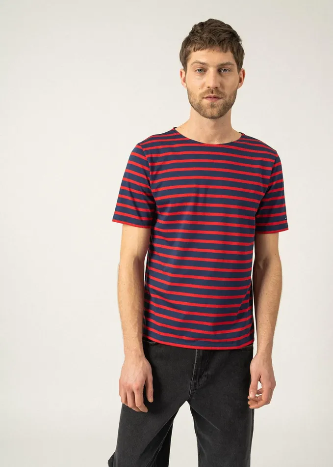 Levant Modern Breton Stripe Short Sleeve Shirt Soft Cotton Navyred Men Saint James Breton Striped Shirts