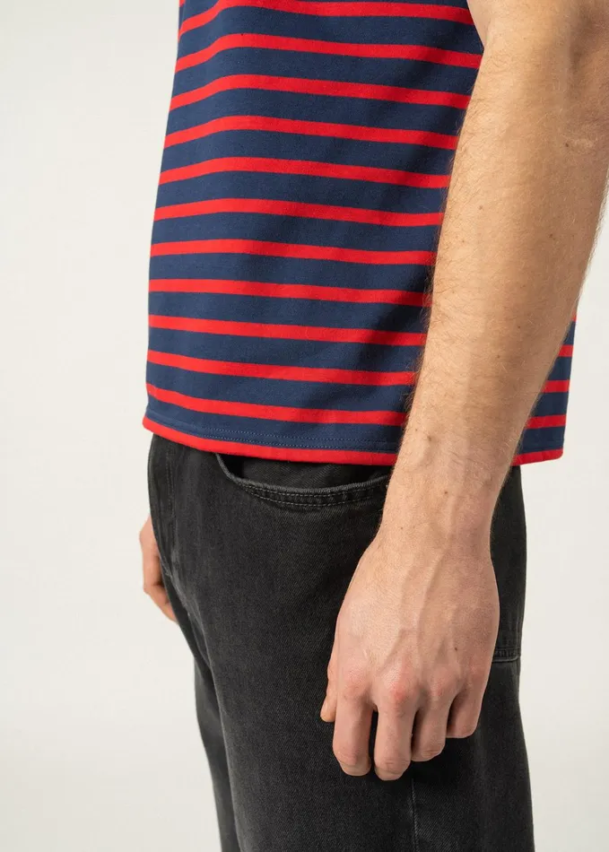 Levant Modern Breton Stripe Short Sleeve Shirt Soft Cotton Navyred Men Saint James Breton Striped Shirts