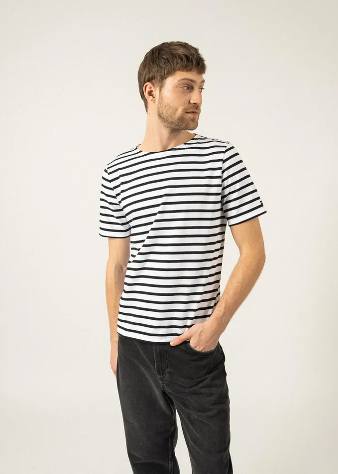 Levant Modern Breton Stripe Short Sleeve Shirt Soft Cotton Whiteblack Men Saint James Breton Striped Shirts