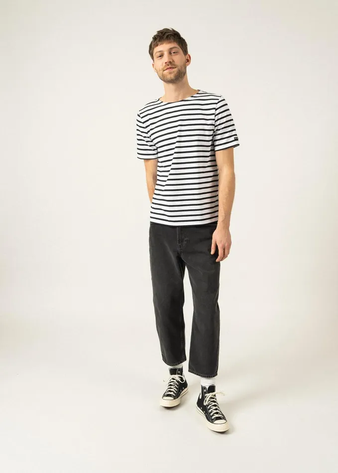 Levant Modern Breton Stripe Short Sleeve Shirt Soft Cotton Whiteblack Men Saint James Breton Striped Shirts