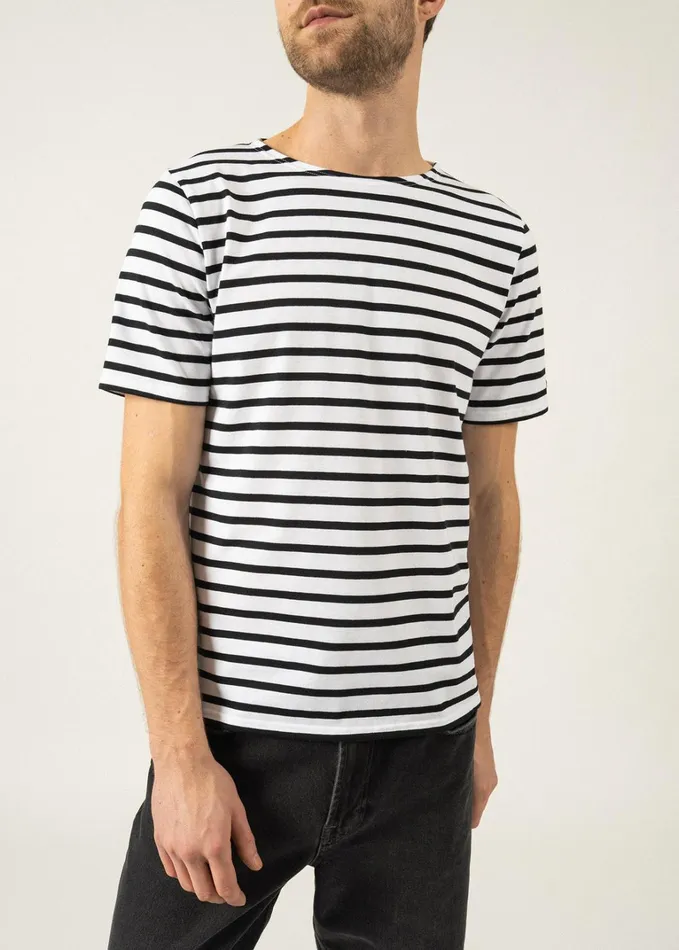 Levant Modern Breton Stripe Short Sleeve Shirt Soft Cotton Whiteblack Men Saint James Breton Striped Shirts