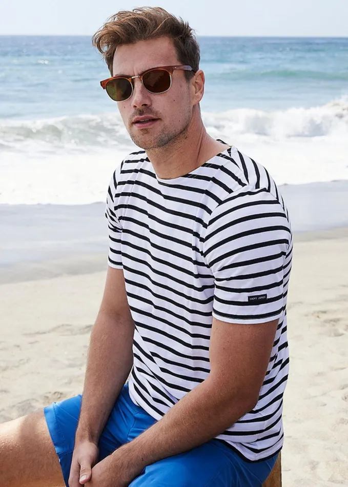 Levant Modern Breton Stripe Short Sleeve Shirt Soft Cotton Whiteblack Men Saint James Breton Striped Shirts