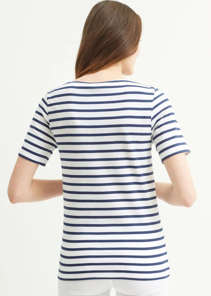 Levant Modern Breton Stripe Short Sleeve Shirt Soft Cotton Whitenavy Women Saint James Breton Striped Shirts
