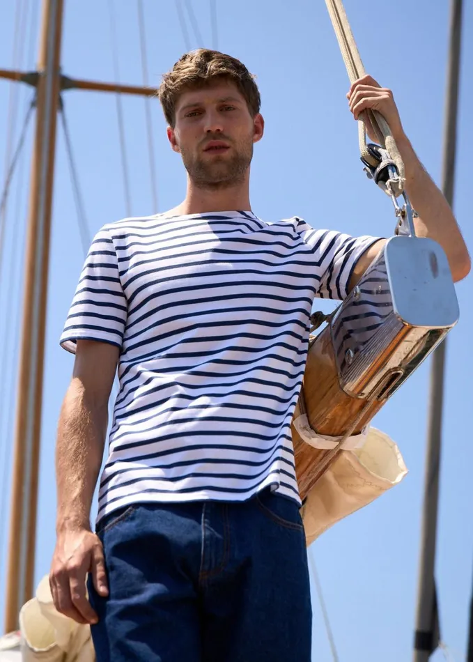 Levant Modern Breton Stripe Short Sleeve Shirt Soft Cotton Whitenavy Women Saint James Breton Striped Shirts