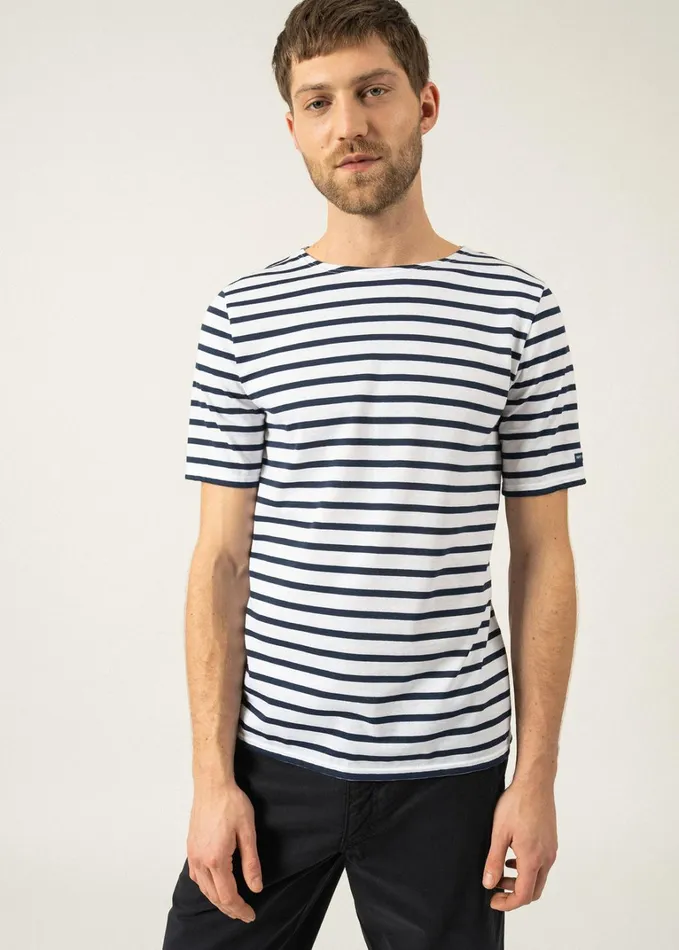 Levant Modern Breton Stripe Short Sleeve Shirt Soft Cotton Whitenavy Women Saint James Breton Striped Shirts
