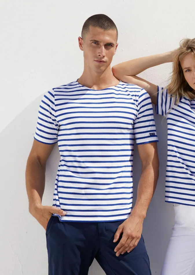Levant Modern Breton Stripe Short Sleeve Shirt Soft Cotton Whiteroyalblue Women Saint James Breton Striped Shirts