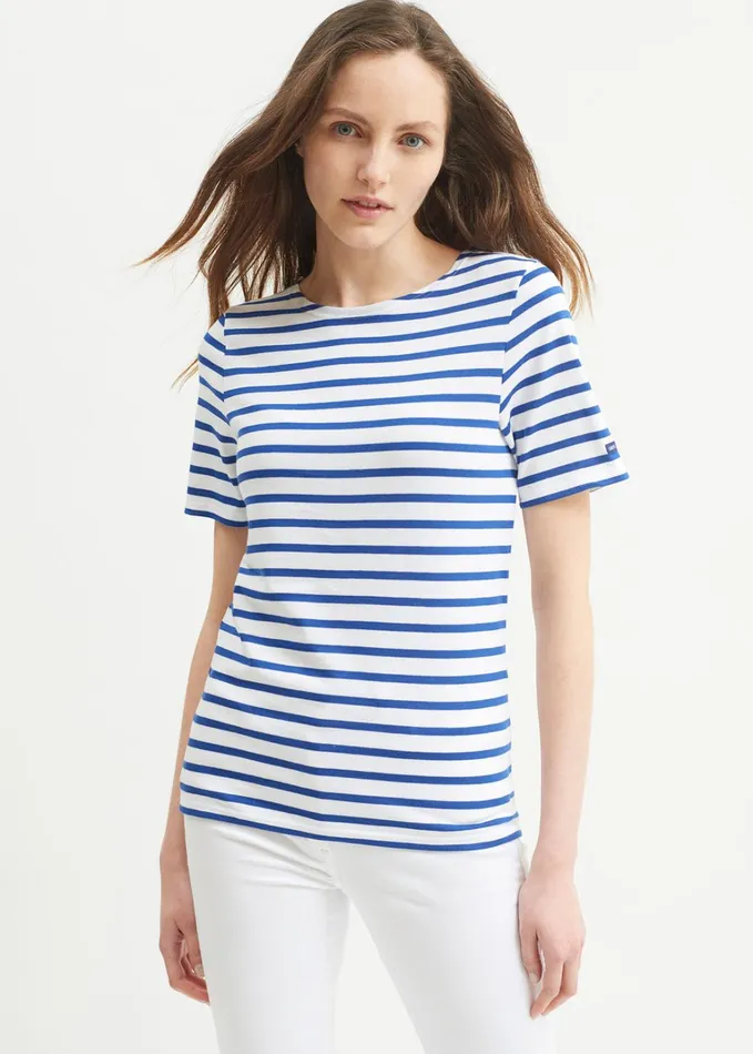 Levant Modern Breton Stripe Short Sleeve Shirt Soft Cotton Whiteroyalblue Women Saint James Breton Striped Shirts