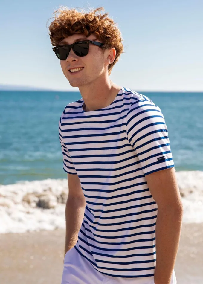 Levant Modern Breton Stripe Short Sleeve Shirt Soft Cotton Whiteroyalblue Women Saint James Breton Striped Shirts