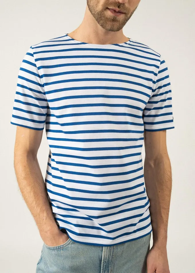 Levant Modern Breton Stripe Short Sleeve Shirt Soft Cotton Whiteroyalblue Women Saint James Breton Striped Shirts