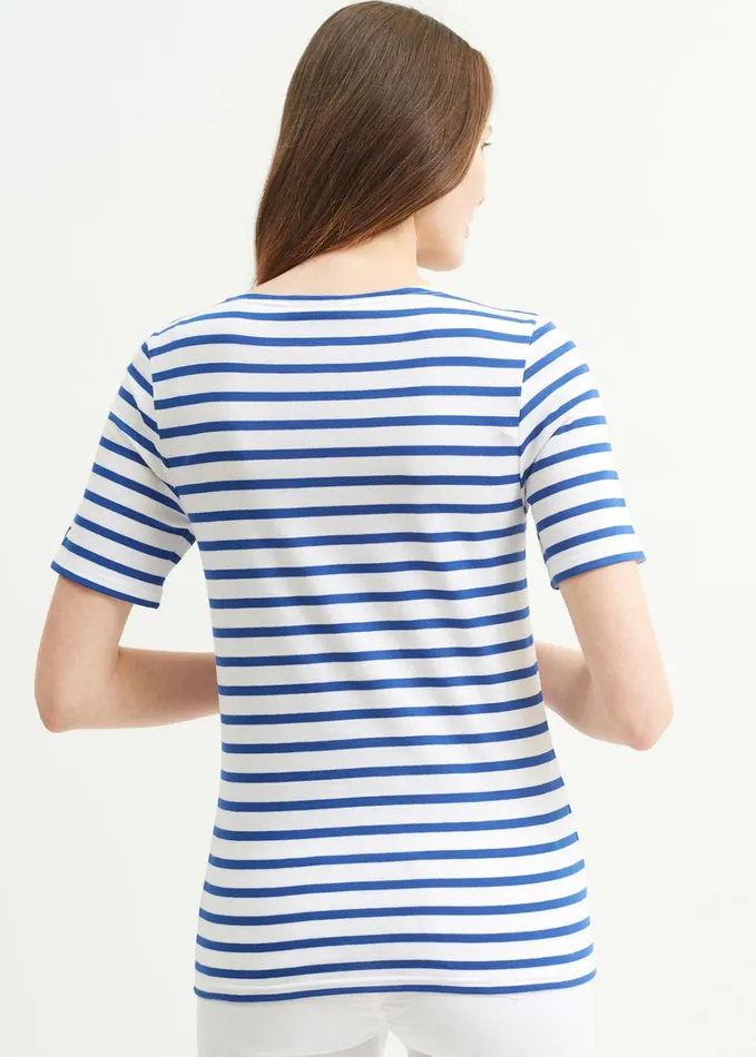Levant Modern Breton Stripe Short Sleeve Shirt Soft Cotton Whiteroyalblue Women Saint James Breton Striped Shirts
