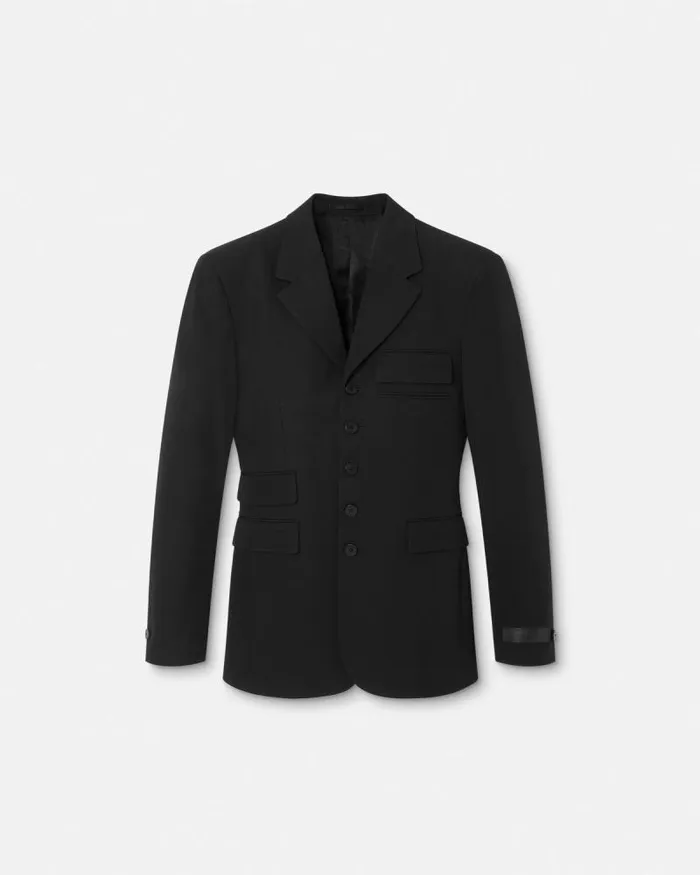Light Wool FiveButton Blazer Black Men Versace Blazers and Suits