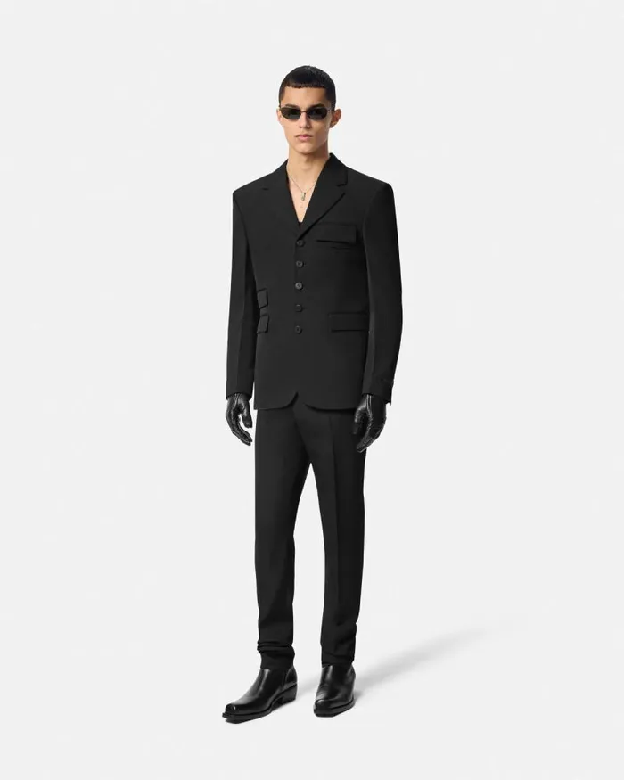 Light Wool FiveButton Blazer Black Men Versace Blazers and Suits