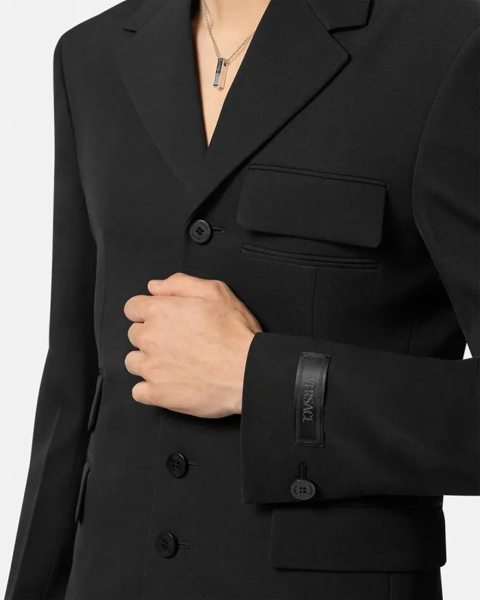 Light Wool FiveButton Blazer Black Men Versace Blazers and Suits