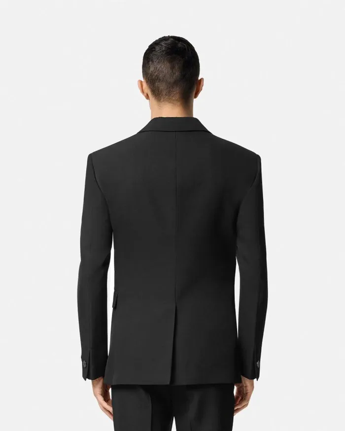 Light Wool FiveButton Blazer Black Men Versace Blazers and Suits