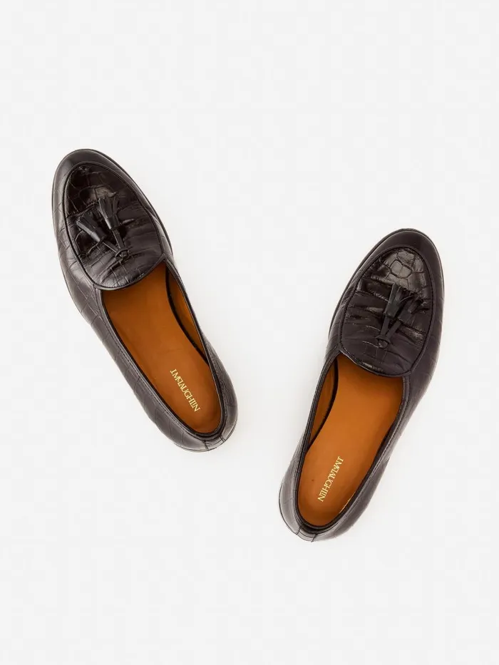 Loafers Men JMcLaughlin Oskar Leather Loafers In Croc Dark Brown Loafers Men JMcLaughlin Oskar Leather Loafers In Croc Dark Brown