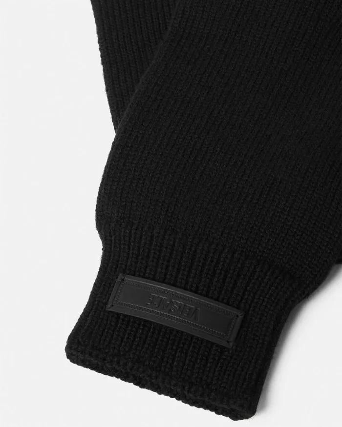 Logo Knit Gloves Black Men Versace Soft Accessories