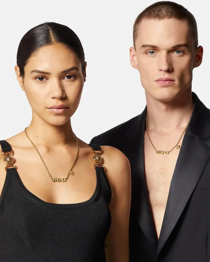 Logo Necklace Light Gold WomenMen Versace Necklaces