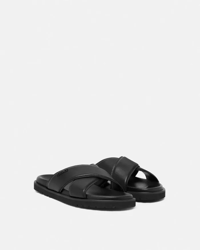 Logo Sandals Black Men Versace Sandals and Slides