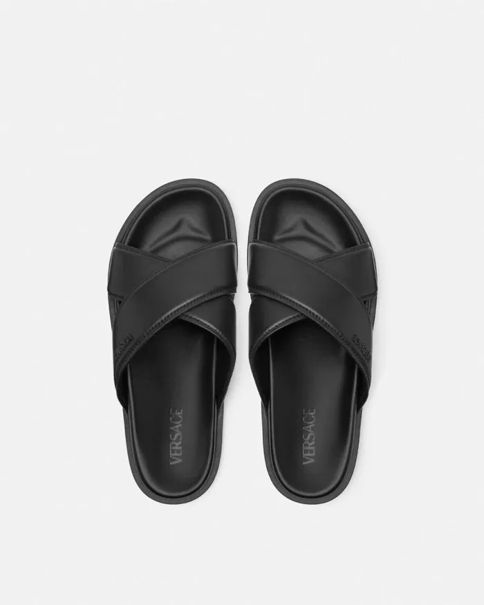 Logo Sandals Black Men Versace Sandals and Slides