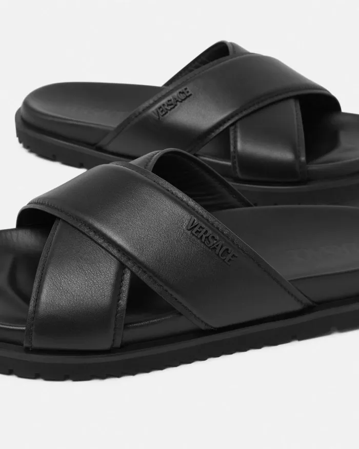 Logo Sandals Black Men Versace Sandals and Slides