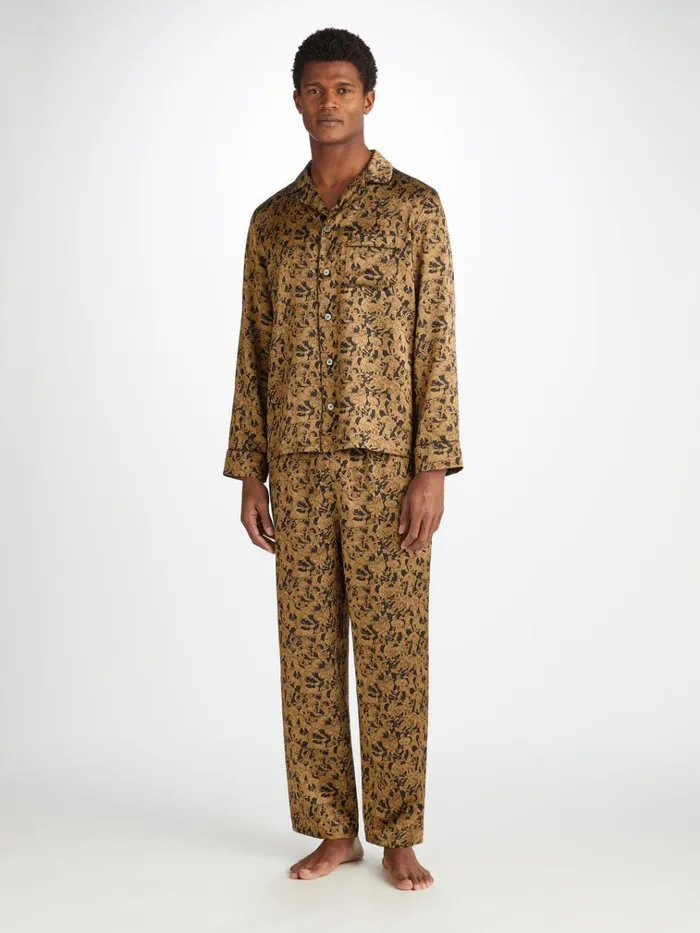 Long Pajamas Men Derek Rose Pajamas Brindisi 108 Silk Satin Black