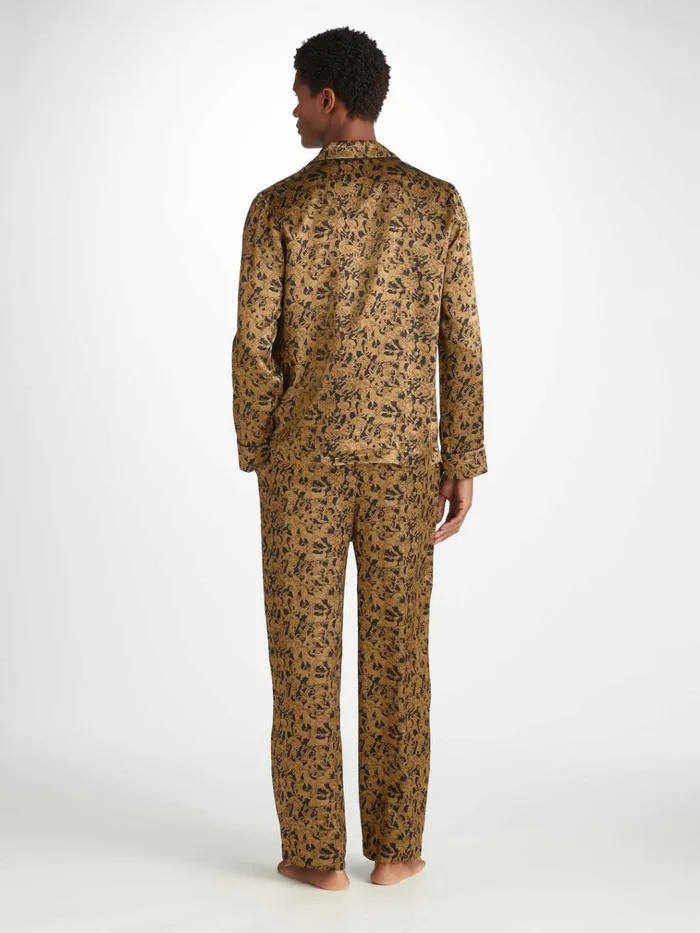 Long Pajamas Men Derek Rose Pajamas Brindisi 108 Silk Satin Black